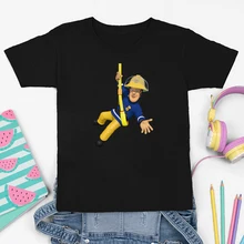Pompier Sam Toddler Enfants Pop T shirt De Mode D'été Dessin Animé Noir T shirt pour Enfants À Manches Courtes Casual All match Streetwear