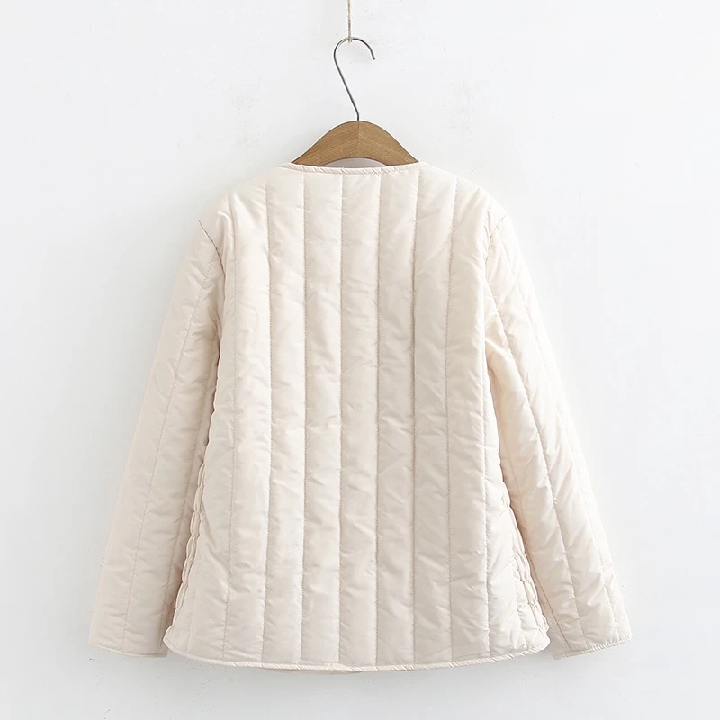 amazing  Plus Size Autumn Winter Women's Jacket Thin Padded Coat Solid O-Neck OL Tops