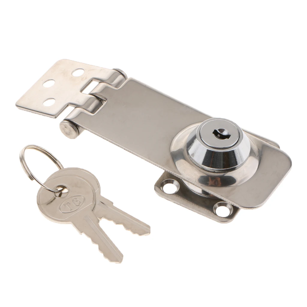 Marine Stainless Safety Hatch Cabin Lock Latch Hasp with Two Keys - Silver