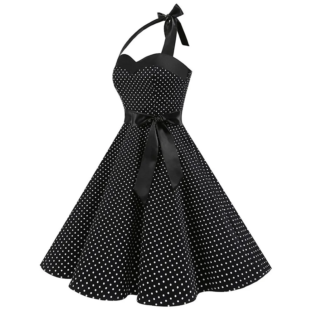 Women Vintage Dot Printing Sleeveless Bandage Evening Party Swing Dress maxi dresses for women dresses woman party night #7