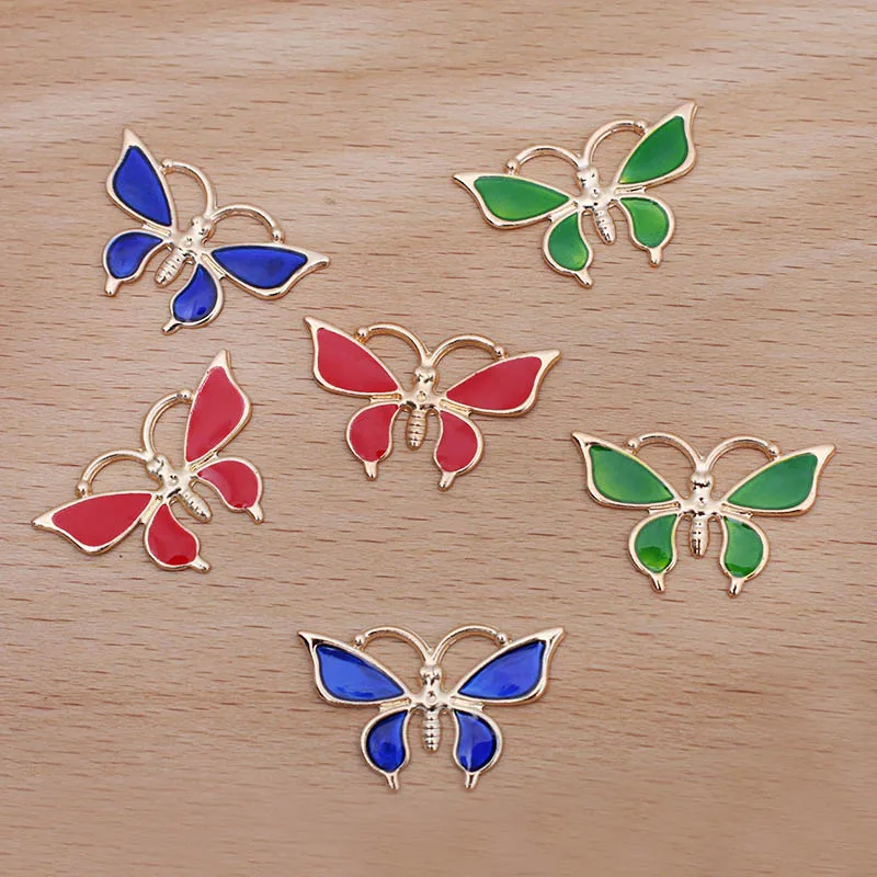 

200pcs Metal Green Red Oil Painted Enamel Butterfly Charms Stamping DIY Hair Clip Bows Clothing Decoration Jewelry Accessories