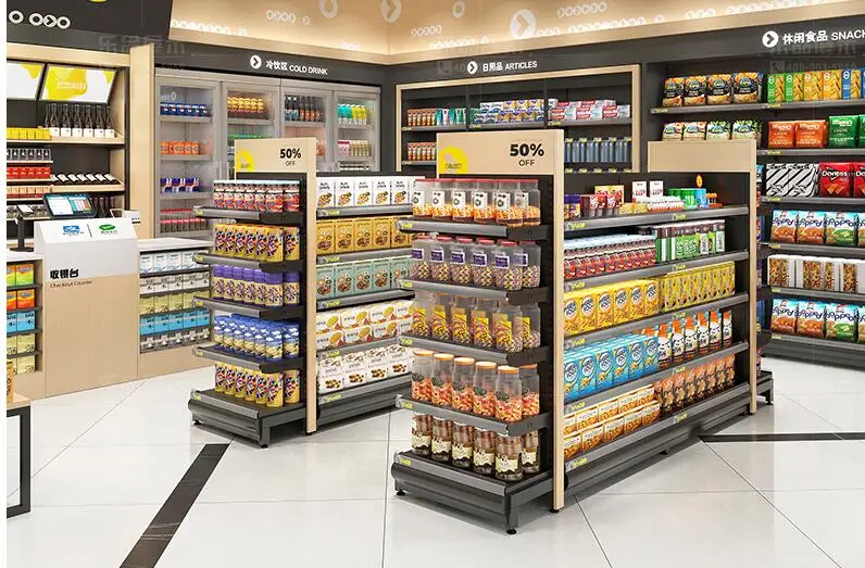 Convenience store snack shelf display cabinet supermarket food island shelf store multi-storey display
