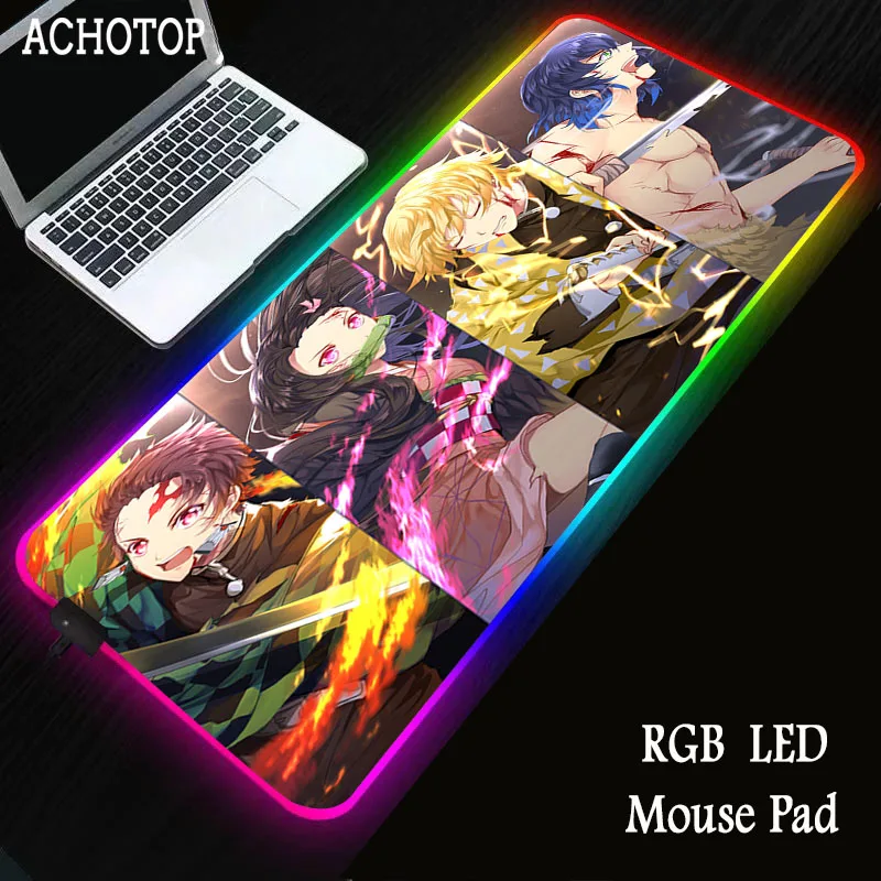 

Demon Slayer Kimetsu No Yaiba Anime Sexy Mouse Pad Gaming Large Mousepad RGB Luminous USB LED Backlight Keyboard Mat