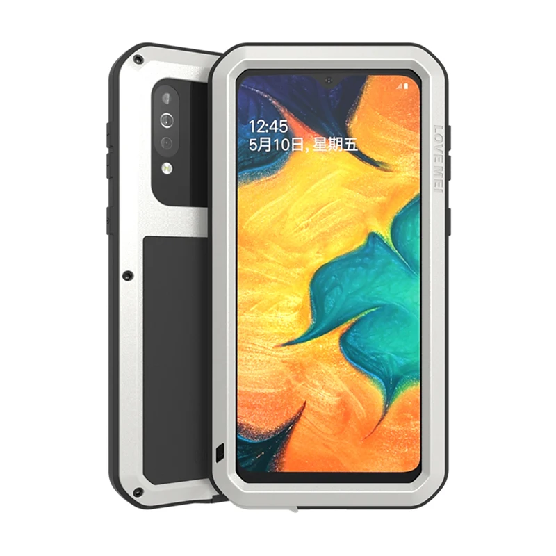 Серебристый Для SS A40s LOVE MEI металлический алюминиевый чехол для samsung Galaxy A40s мощный армированный открытый противоударный водонепроницаемый чехол - Цвет: Серебристый