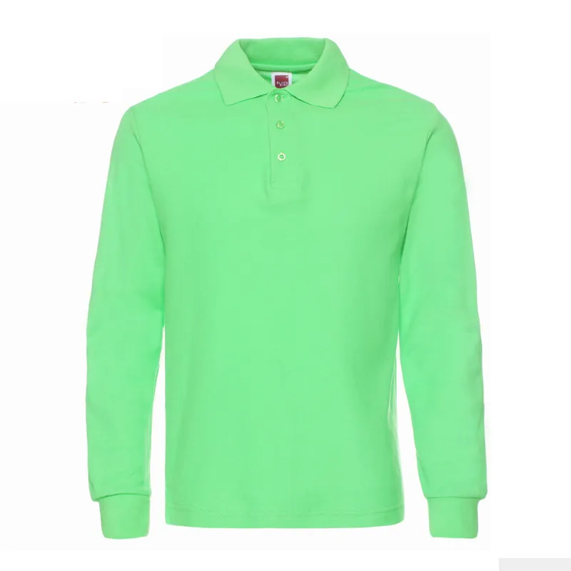 Fluorescent green Высококачественные топы и футболки, мужские рубашки поло с длинным рукавом, деловые мужские брендовые рубашки поло с длинным рукавом, мужские рубашки поло с отложным воротником - Цвет: Fluorescent green
