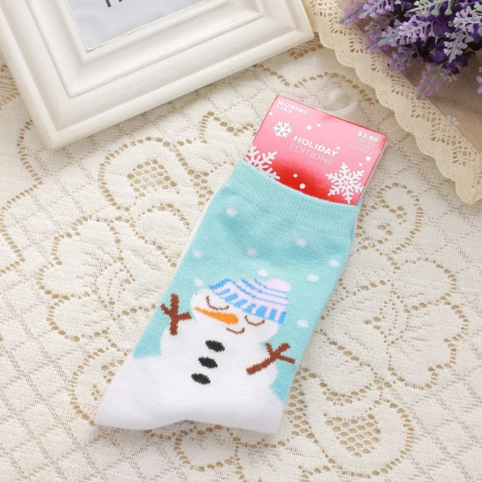 1 pair Casual Women Christmas socks Funny Cartoon Snowman Santa Claus elk flake socks Cotton Christmas Gift for women
