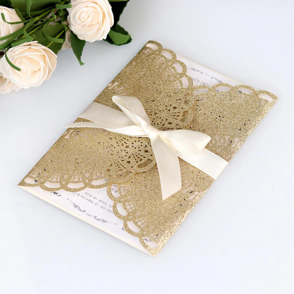  10pcs Wedding Invitations Lace Pattern Cards Laser Cut Paper Cards Announcement Greeting Postcards  - 4.00044E+12