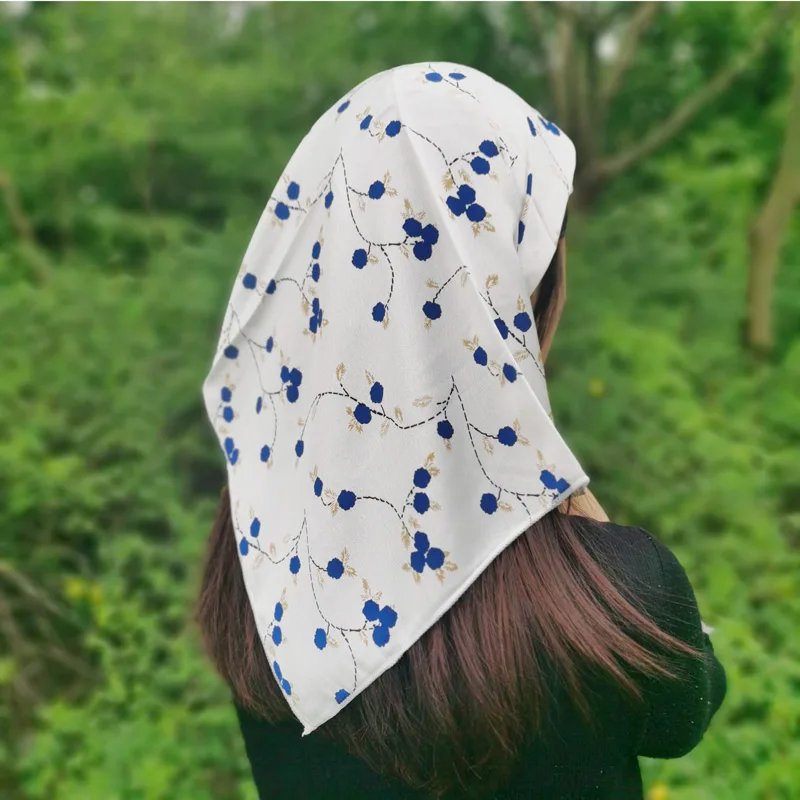 Fashion Women's bandana Sun Protective Scarf polka dots Paisley print silk Headscarf Plaid hair scarves foulard head cover