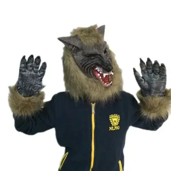 

Wolf Hair Mask Werewolf Gloves Halloween Role Play Fancy Dress Party Props