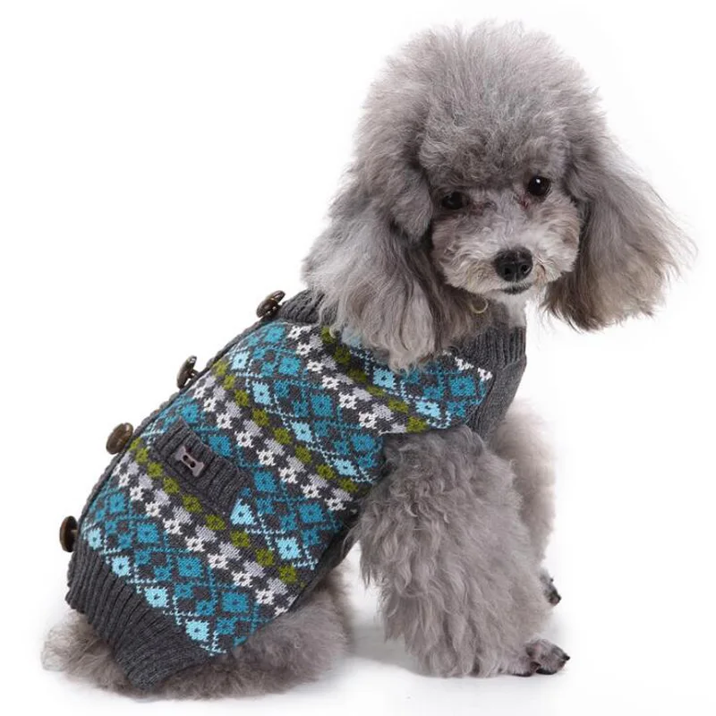 Зимняя одежда для собак на Рождество свитеры для домашних животных с кнопками вязаный свитер костюм маленький кот Рождество собаки плед свитер для Чихуахуа Тедди
