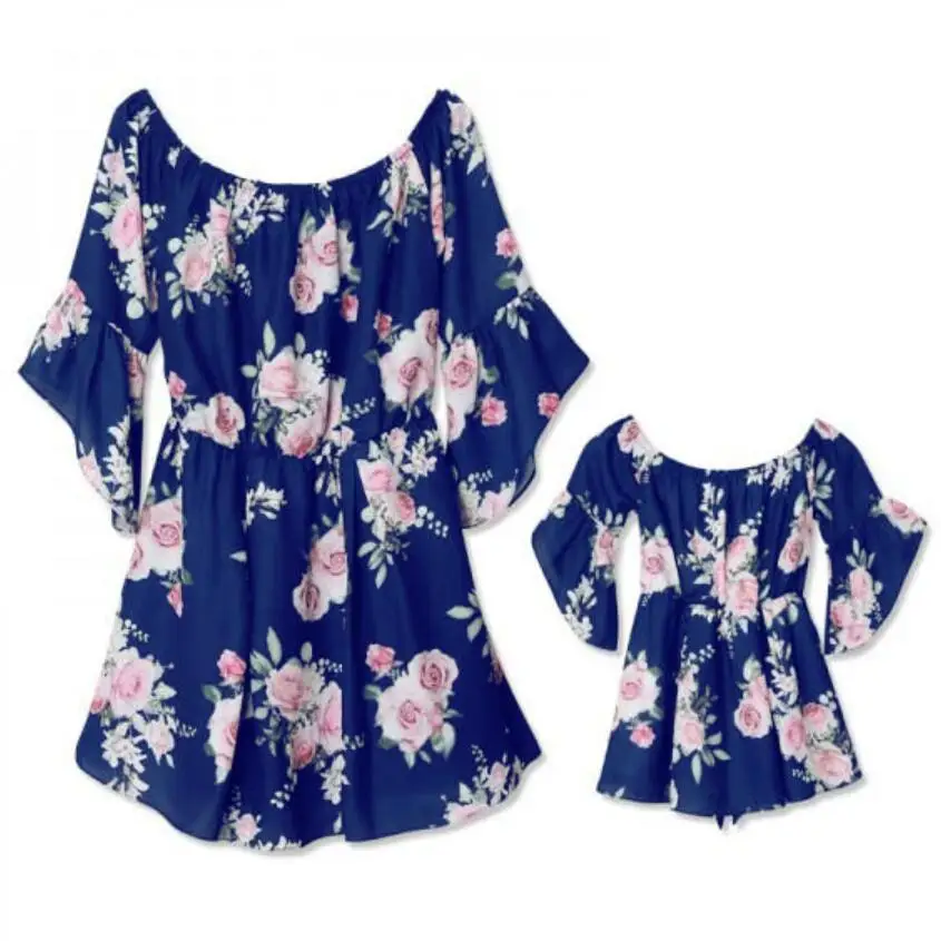 Новые платья для мамы и дочки; Длинные Платья с цветочным принтом; Vestidos; платье для мамы и дочки; одинаковые комплекты для семьи; одежда для родителей и детей