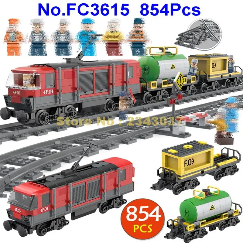 Fc3615 854pcs technic city train tracks slideway строительный блок 6 фигурок игрушка