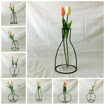 

1Pcs New Style Creative Iron Line Flower Plant Vase Pot Dest Flowers Vase Metal Plant Holder Modern Solid Home Decor Iron Vase