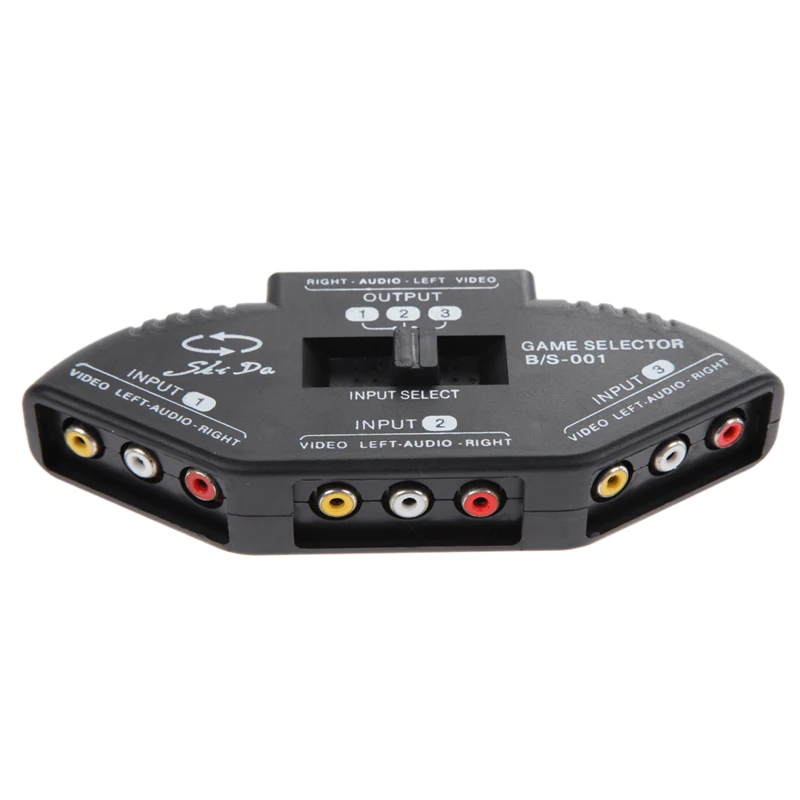 

3 Input 1 Output Audio Video AV RCA Switch Box For TV AV Devices Black Switch Selector Box Splitter with 3 RCA Cable