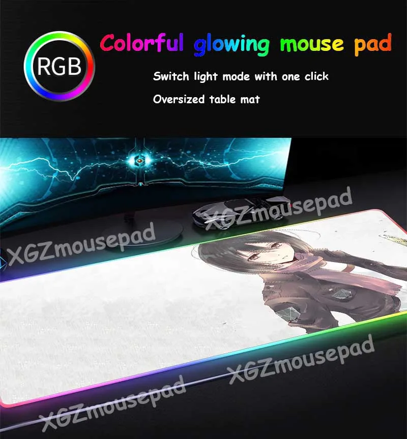 XGZ аниме милая девушка Микаса Акерман пользовательский большой RGB коврик для мыши черный замок край домашний компьютерный стол коврик Натуральный каучук нескользящий