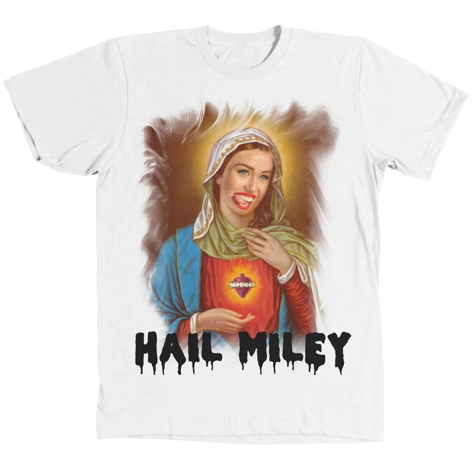 

Summer 2019 Hail Miley Cyrus Virgin Mary Bella Canvas T Shirt Fan Tee QUALITY Discount Trump Sporter