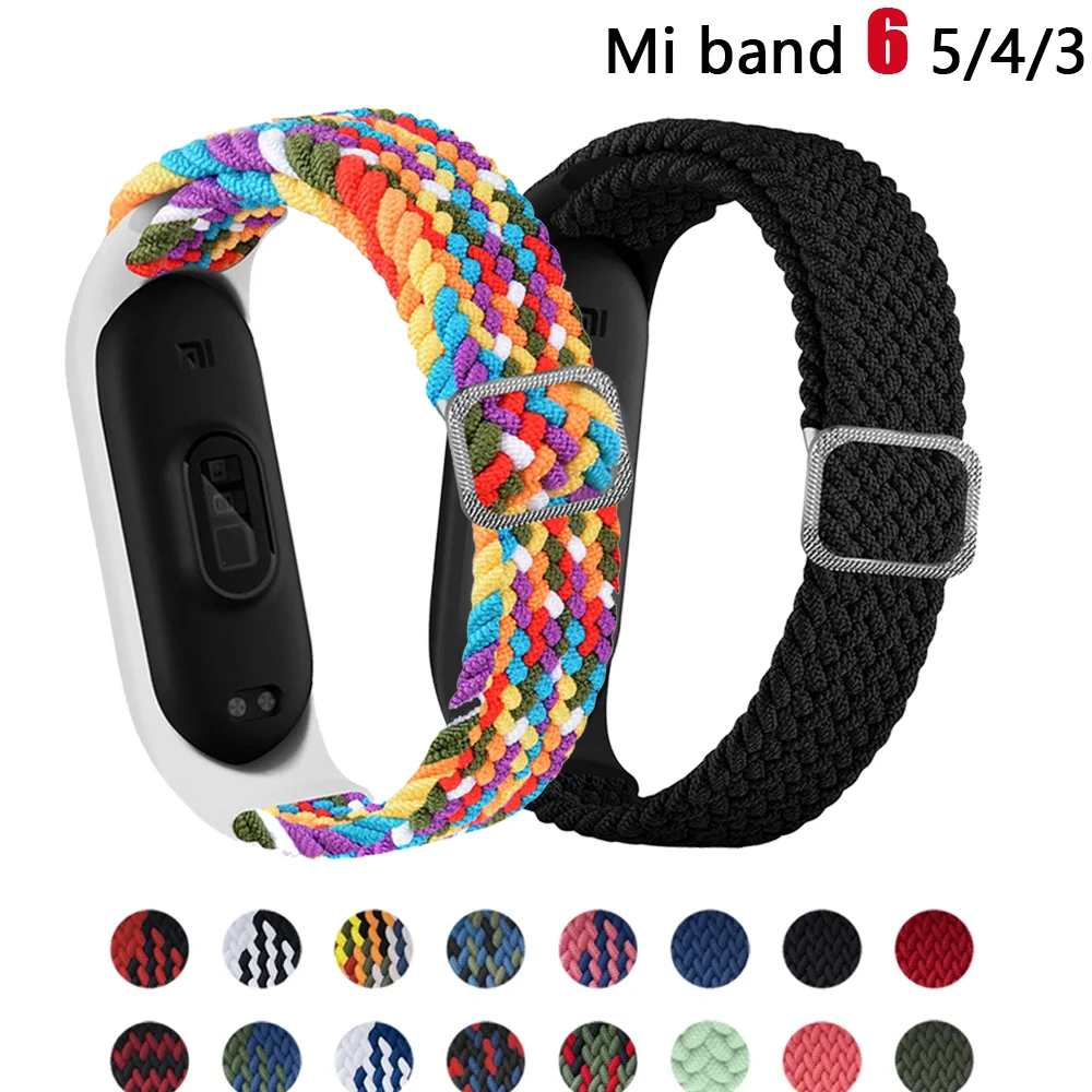 Браслет для Mi band 6 эластичный регулируемый нейлоновый Плетеный ремешок 4 5 браслет