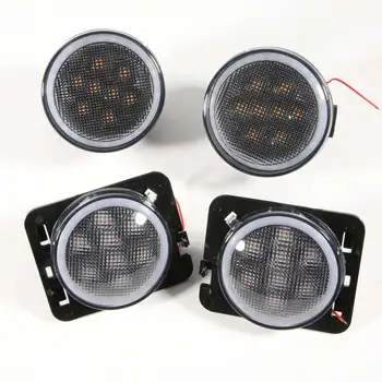 

For Jeep Wrangler JK JKU 14-18 With DRL Front Grille Smoke Lens Amber Led Turn Signal Lights Parking Lights