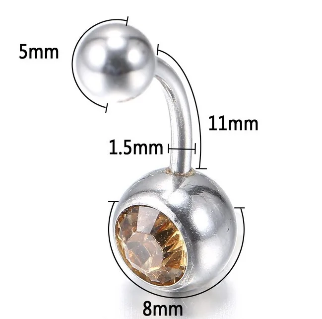 12 Anneaux De Nombril En Acier Chirurgical 14G 12mm - Pack De 3 Avec Cristal