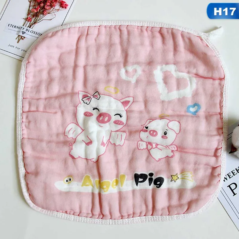 H17 Baby Cartoon Printed Square Towels Cotton Six Layer Gauze Baby Wash Bath Towel Handkerchief Newborn Saliva Towels - Color: H17