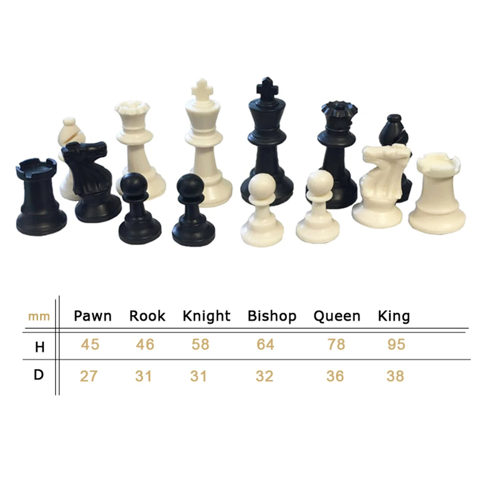 32 Medieval Plastic Chess Pieces Set King Height 64 & 75 & 95 mm Chess Game Standard Chessmen for International Competition IA13