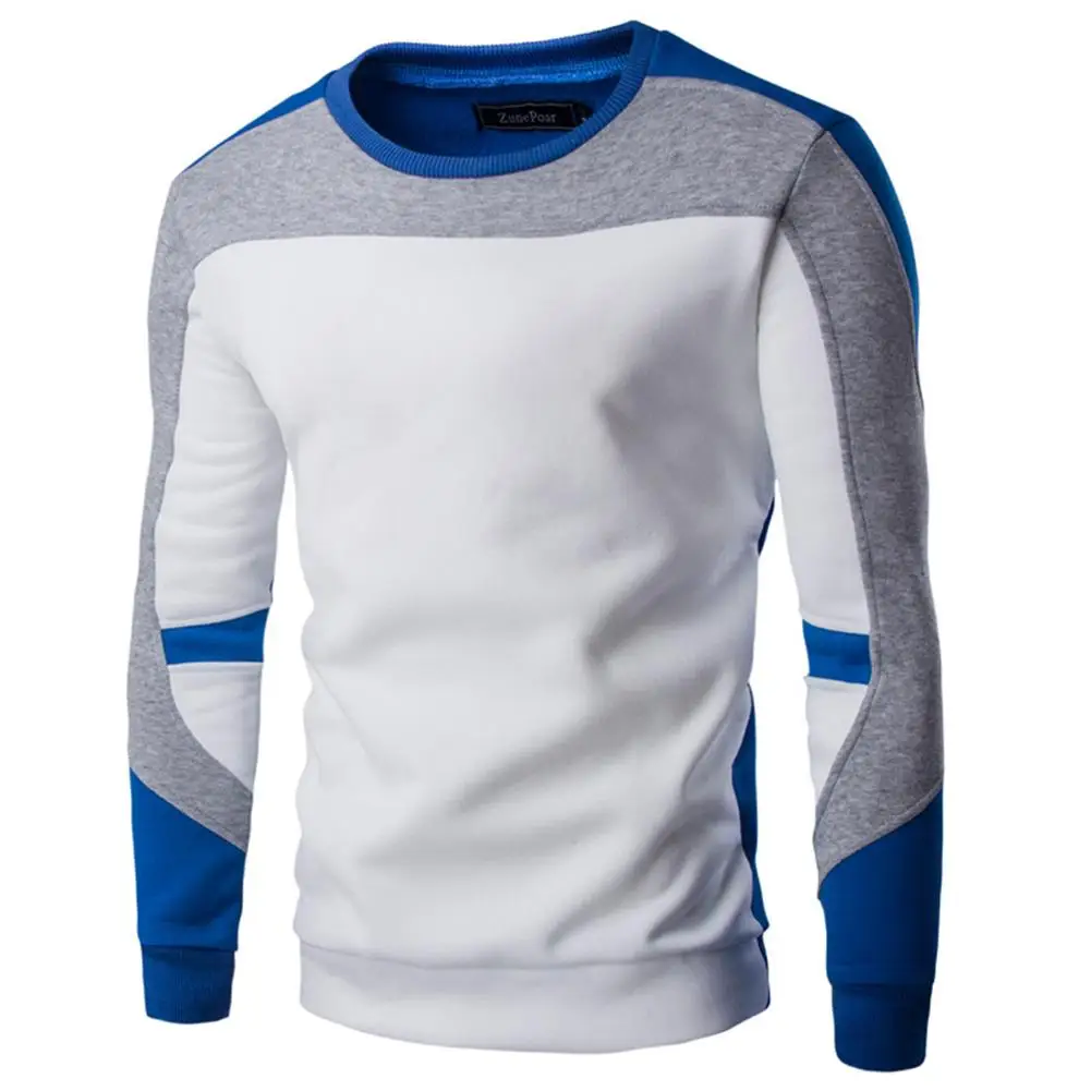 

Studyset Men Round Collar Stitching Color Contrast Color Sweater Pullover Clothing Wear Resistant Warm Thick Tops Plus Size