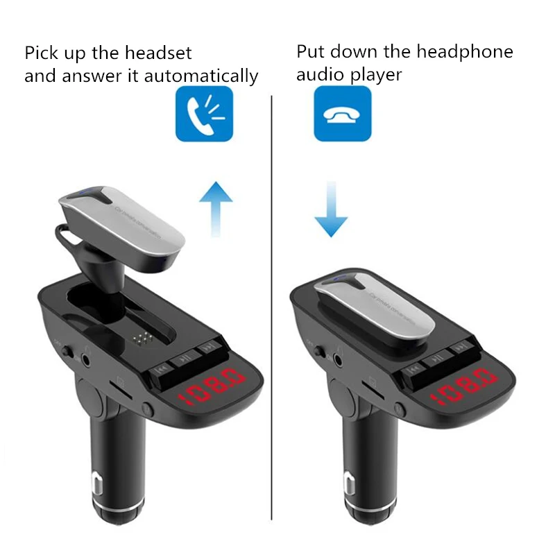 Fm-передатчик Bluetooth V4.2 Handsfree автомобильный комплект+ гарнитура наушники fm-модулятор адаптер Aux выход вход Поддержка TF карта u-диск