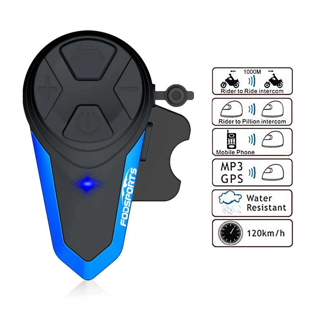 1 шт. Fodsports BT-S3 домофон беспроводной bluetooth для шлемов 2 всадников 1000 м moto rcycle спикеры для шлема водонепроницаемый moto interphone