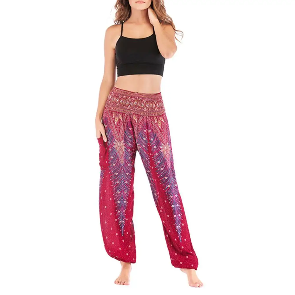 BOHO женские повседневные свободные с принтом длинные брюки Femme Mujer эластичная талия Красочные летние брюки