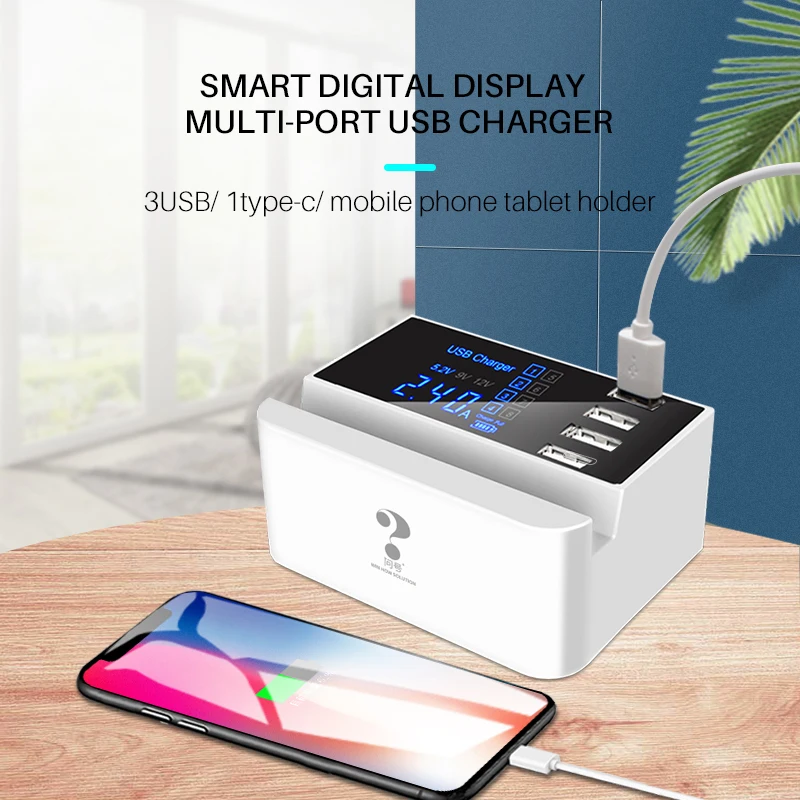 Зарядное устройство с 4 USB-портами и светодиодным дисплеем для Samsung A50 A30 iPhone 7 8 |