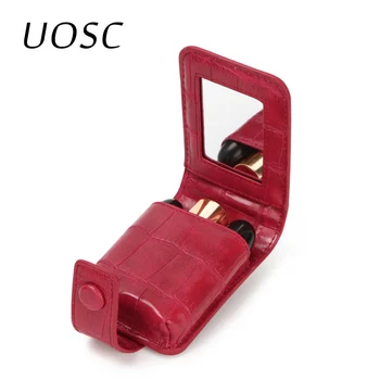 

UOSC Lipstick Cosmetic Bag With Mirror Makeup Bags Travel Pouch Organizer PU Leather Portable Case Toolbox Small Storage Cases
