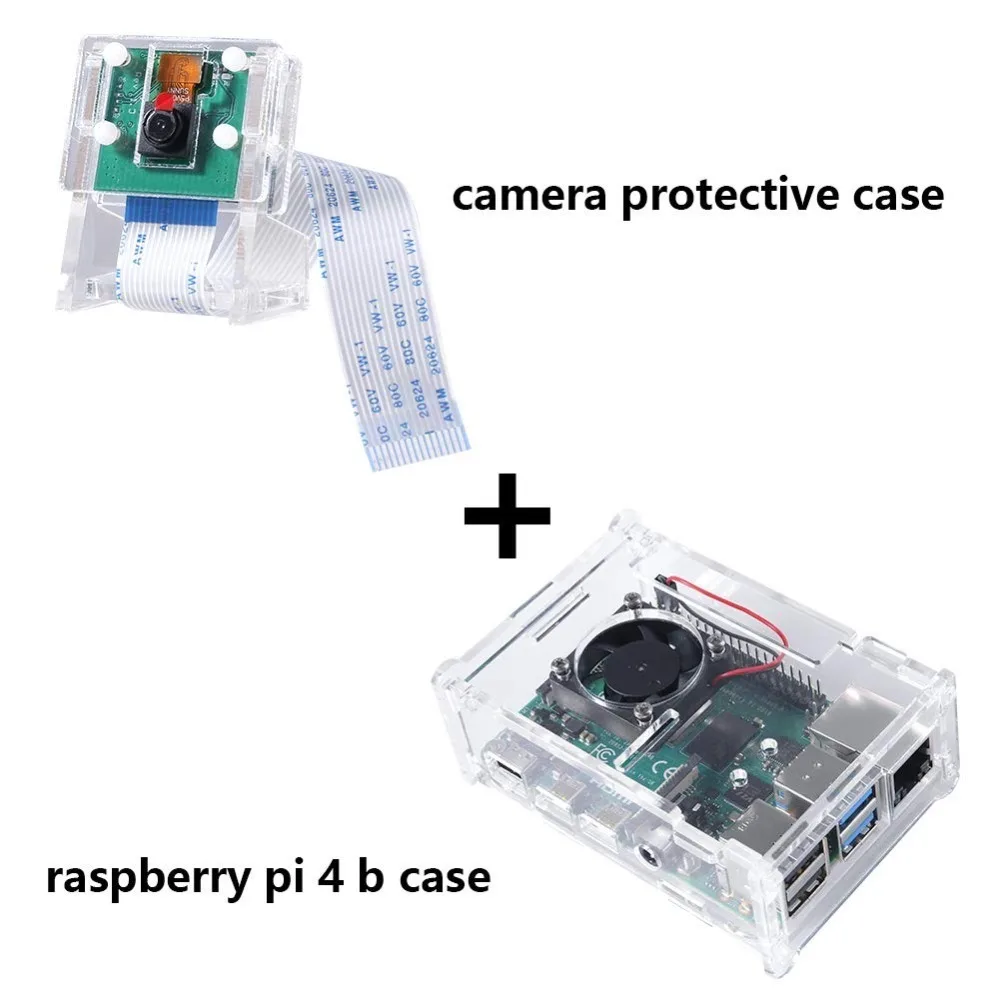 Raspberry Pi 4 B корпус с поддержкой установки камеры с радиаторами+ Держатель корпуса камеры+ вентилятор охлаждения+ акриловый чехол для Pi 4