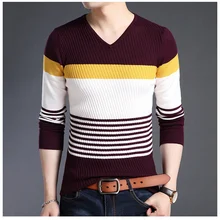 Zogaa свитера толстый теплый пуловер мужской повседневный полосатый свитер с v-образным вырезом мужская одежда Осенняя зимняя вязаная одежда пуловер Homme