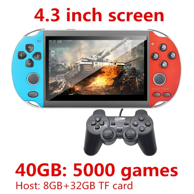 CZT 6.5-inch Colorful wireless double player game console built-in 9100 games  arcade/neogeo/gbc/snes/fc/md multi-emulator mp4 4.3 bluered 40GB