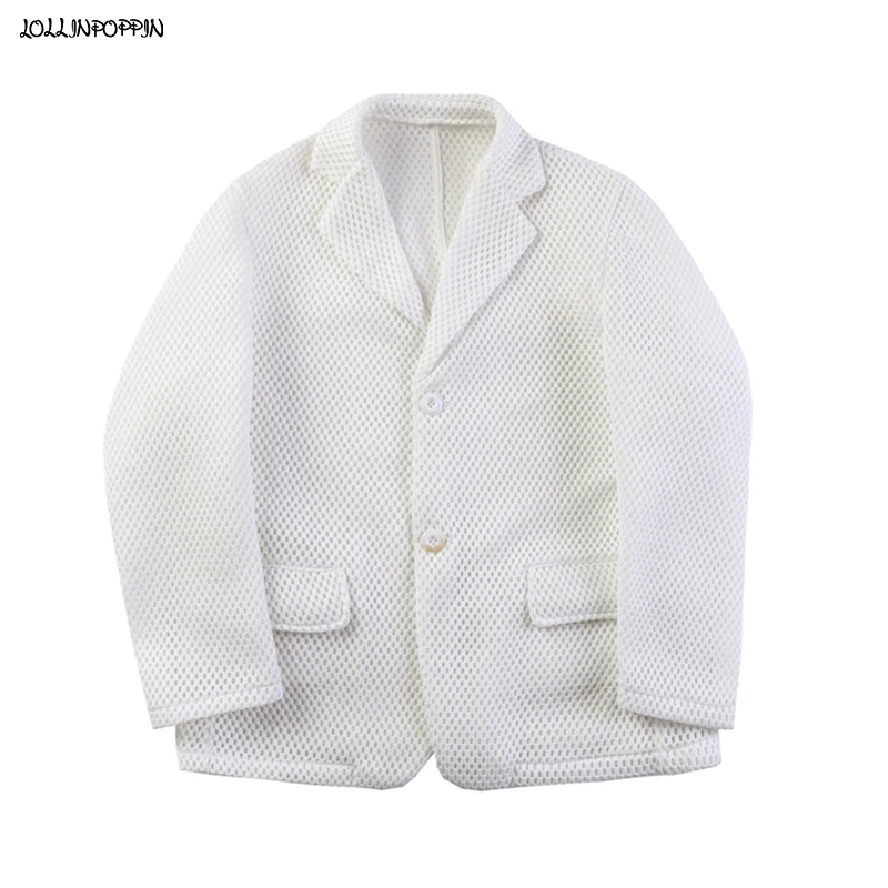 

Fashion Design Notched Lapel Men Casual Mesh Blazer 2022 New Spring Two-Buttons Single Breasted Mens Suit Jacket White