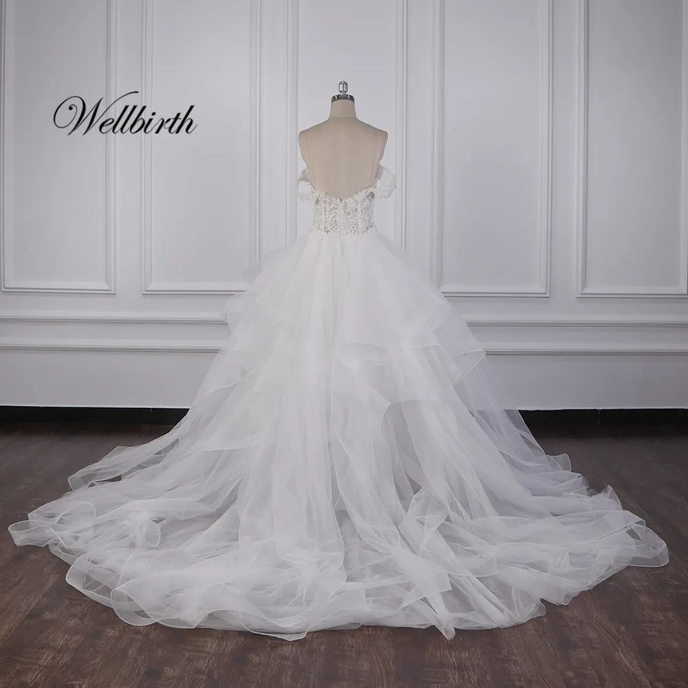 100% реальное изображение Wellbirth Vestido de novia милое tull zippber ТРАПЕЦИЕВИДНОЕ свадебное платье с открытыми плечами свадебное платье JC050