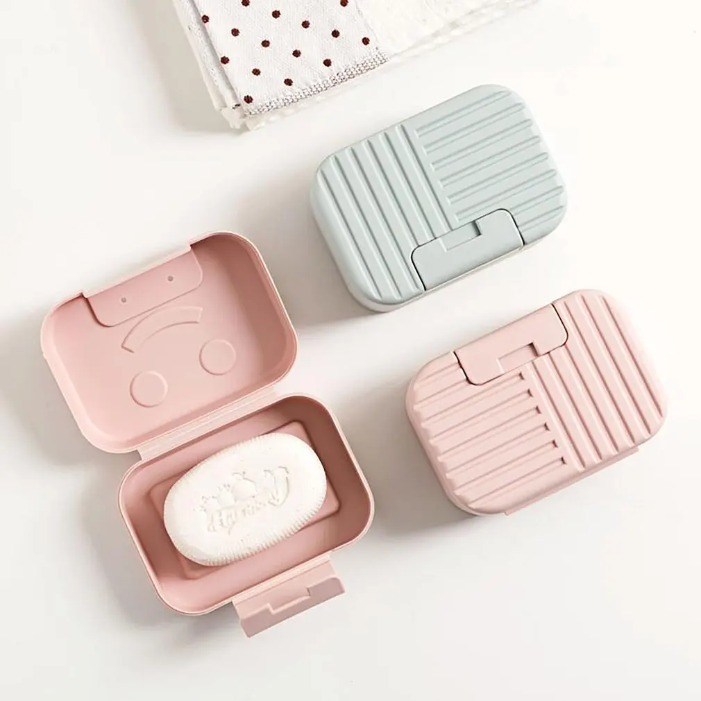 Portable Plastic Drain Layer Travel Washing Soap Box with Lid Seal Leak-proof Dish Case Non-slip Soap Case