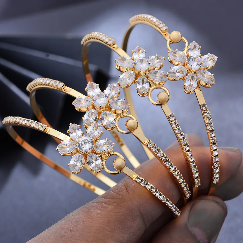

4pcs/lot Dubai Gold Color Zircon African Bridal wedding Bangles For Women Wife Saudi Arab Bracelet Bracelet France Bijoux