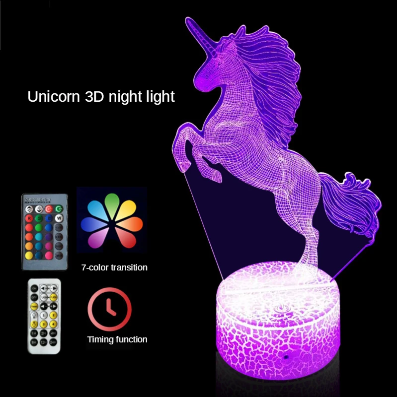 

3W Remote Or Touch Control 3D LED Night Light Unicorn Shaped Table Desk Lamp Xmas Home Decoration Lovely Gifts For Kids Room