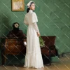 Victorian High Neck Chiffon A Line Bridal Gown Pearl Customized Long Lantern Sleeve Lace Plus Size Pleats Muslim Wedding Dress 3