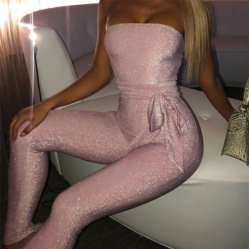 

2020 New Hot Sexy Sequin Strapless Belt 3 Color Jumpsuit One Piece Jumpsuit Women's Fashion Clothing Summer Clothes For Women