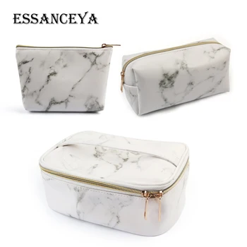 

ESSANCEYA 1/3Pcs Marble Cosmetic Bag Case For Brushes PU Leather Storage Makeup Brush Organizer Purse Brushes Holder Travel Kits