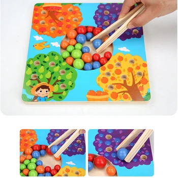 

Colorful Clip Beads Wooden Toys Fruit Tree Bead Puzzle Game Color Matching Cognition Kids Educational Toy For Children Learning
