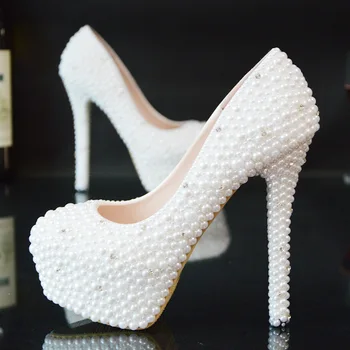 

Crystal Super High White Pearl Wedding Shoes, Water Drill, Bride's Shoes, Waterproof Table, Bridesmaid, Wedding Dress, Princess