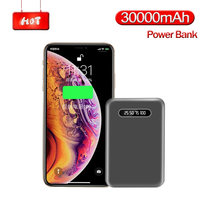 30000mAh банк силы Быстрая зарядка мини LCD цифровой дисплей телефон внешний