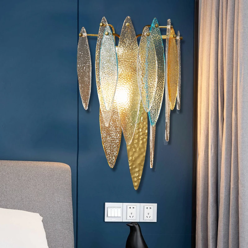 

Postmodern Stained Glass Wall Lamp Corridor Aisle Bedroom Bedside Lamp Background Decoration Sconce Creative Indoor Lighting