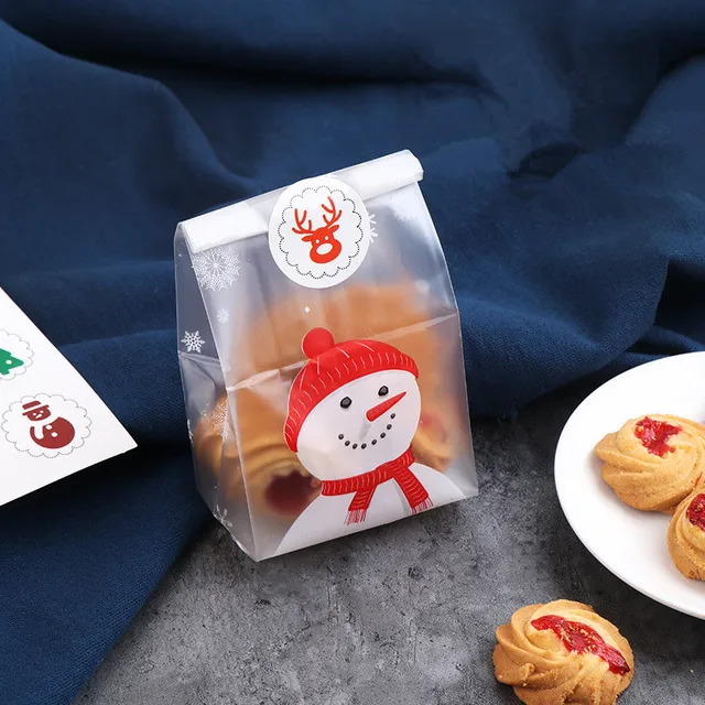 50pcs Cute Snowman Plastic Transparent Gifts Bag Winter Party Decoration Favors Candy Cookie Baking Package Christmas New Year