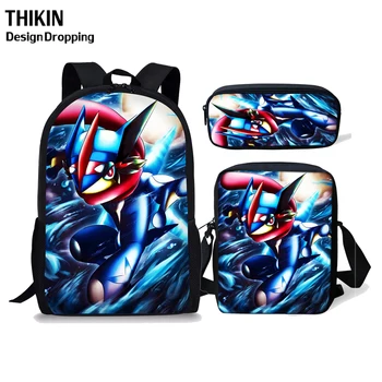 

THIKN 3PCS School Bag Set Cartoon Anime Pokemon Kids Backpack for Girls Boys Children Travel Daypack Orthopedic Pikachu Bookbags