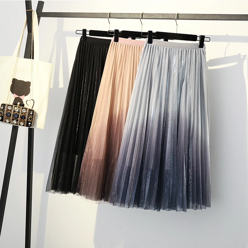 Новинка, осенняя и зимняя плиссированная юбка с градиентом, юбка феи, большие размеры