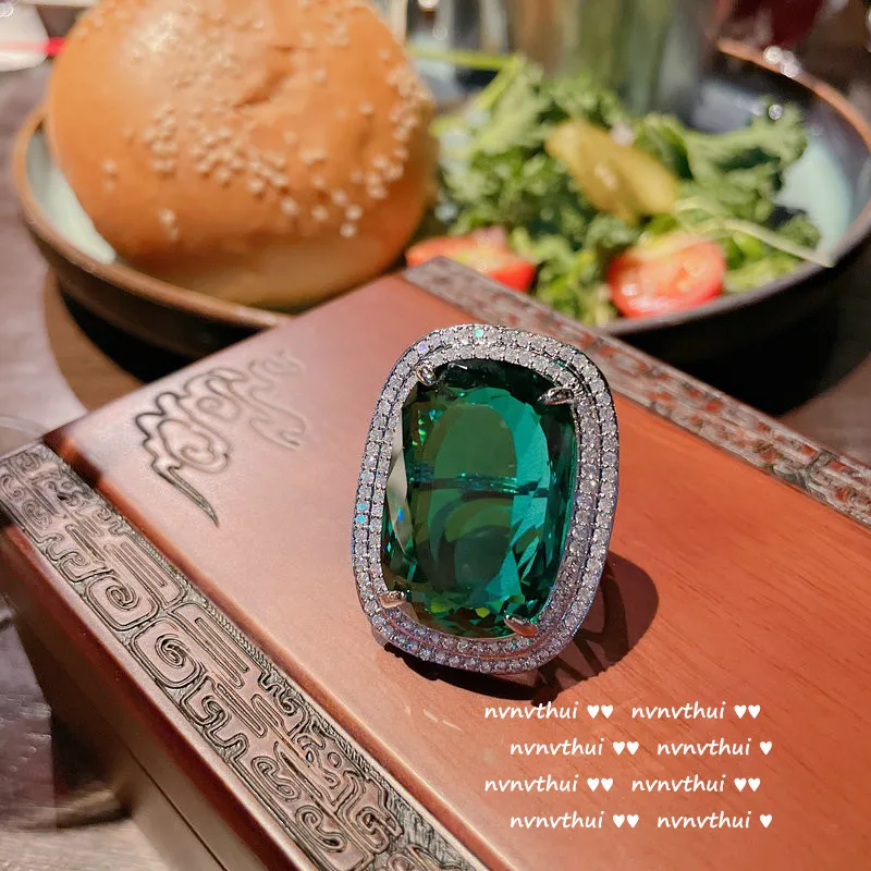 Silver Ring Fashion Jewelry Women's Ring Big AAAAA Zircon Stone Open Ring Couple Rings Wedding Bridal Jewelry